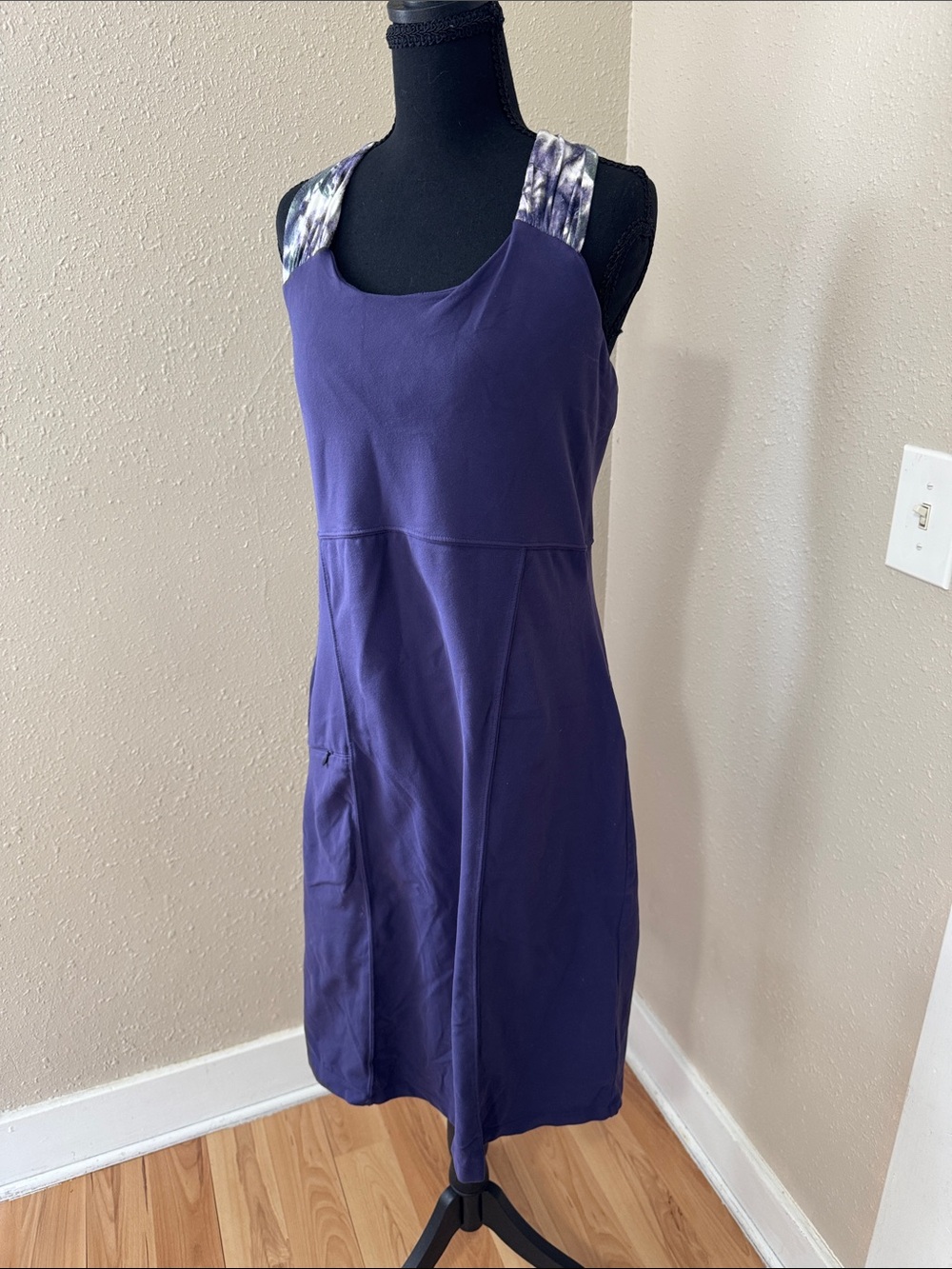 Athleta Purple Midi Dress with Patterned Shoulder Straps